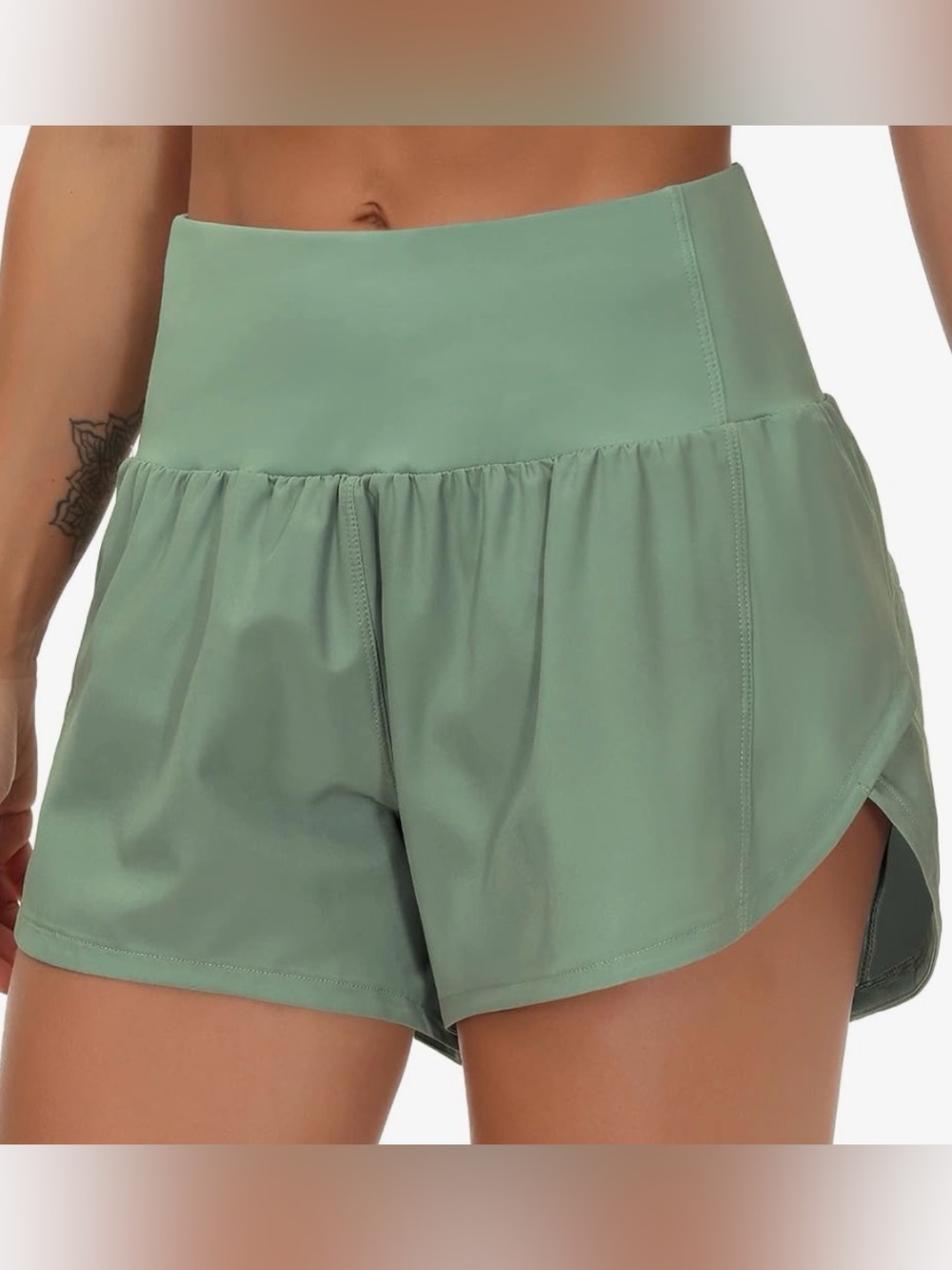 Women’s Sage Green Athletic High-Waist Performance Shorts Size M